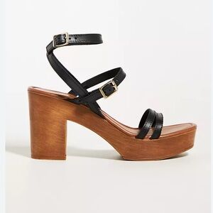 Seychelles Black Brown Strappy Block Heels Clog Sandals Buckle Anthropologie 8